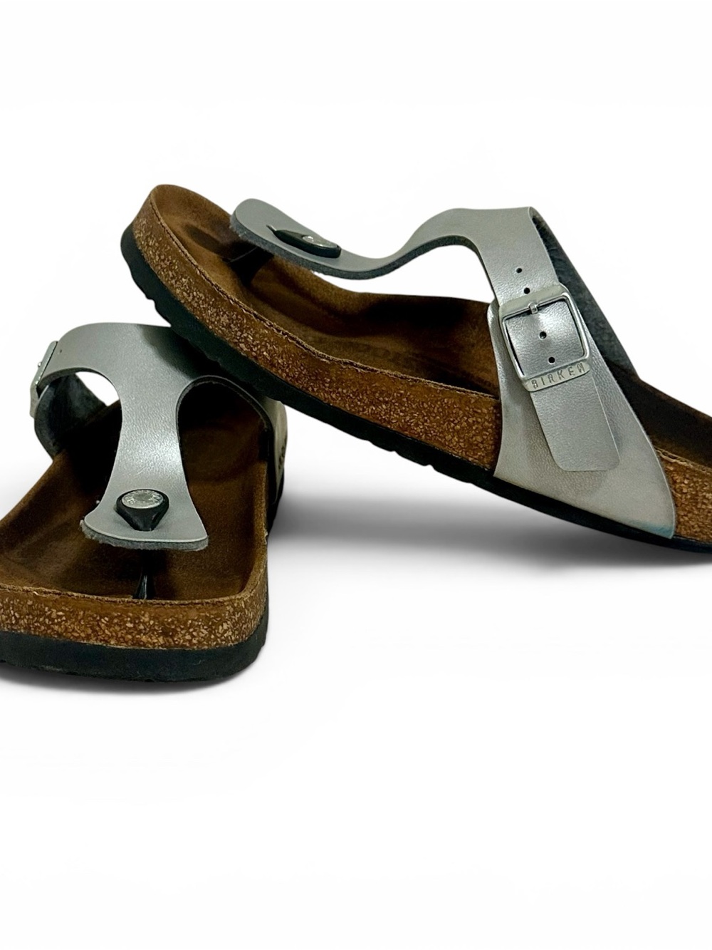 Birkenstock Gizeh Metallic Silver Sandals Womens EU 37 US 6 Cork Footbed - Picture 4 of 10